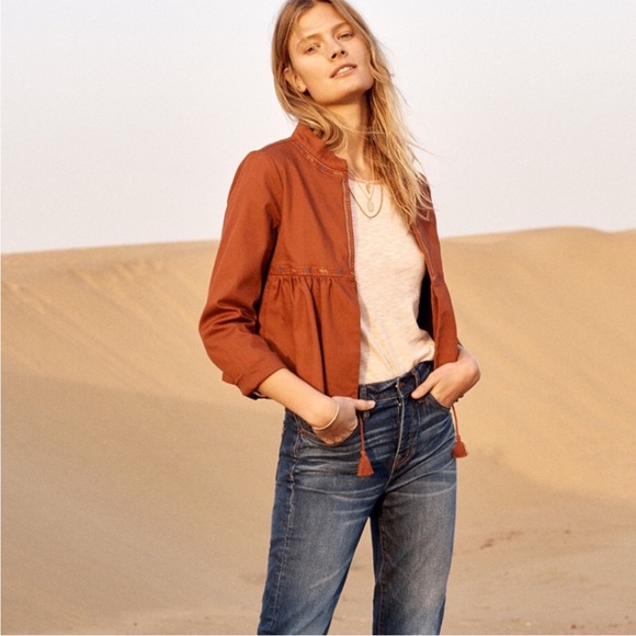 Madewell Embroidered Peplum Jacket in Russet Brown | Small - Picture 3 of 4